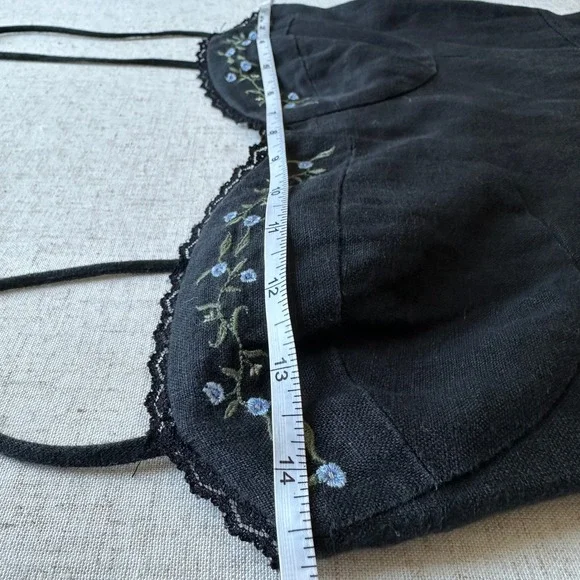 Reformation Kieryn Linen Midi Dress Black Floral Embroidered 4 NO BELT - Picture 8 of 10